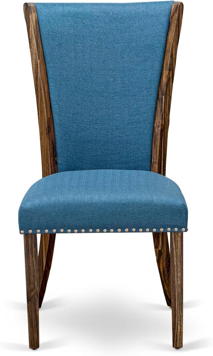 East West Furniture V797VE721-9 9 Piece Dining Table Set Includes a Rectangle Dining Room Table with V-Legs and 8 Blue Color Linen Fabric Parsons Chairs, 40x72 Inch, Multi-Color