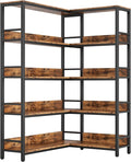 IRONCK Industrial Bookshelves 5 Tiers Corner Bookcases with Baffles Etagere Shelf Storage Rack with Metal Frame for Living Room Home Office