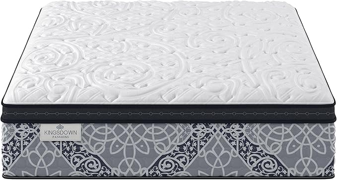 Kingsdown Cushion Firm Euro Pillow Top Hybrid California King Mattress Cooling Gel Memory Foam Layer Multi-Layered Motion Isolation Cool Sleep Quilted Top Luxury Mattresses, 15-inch, Passions Engleson