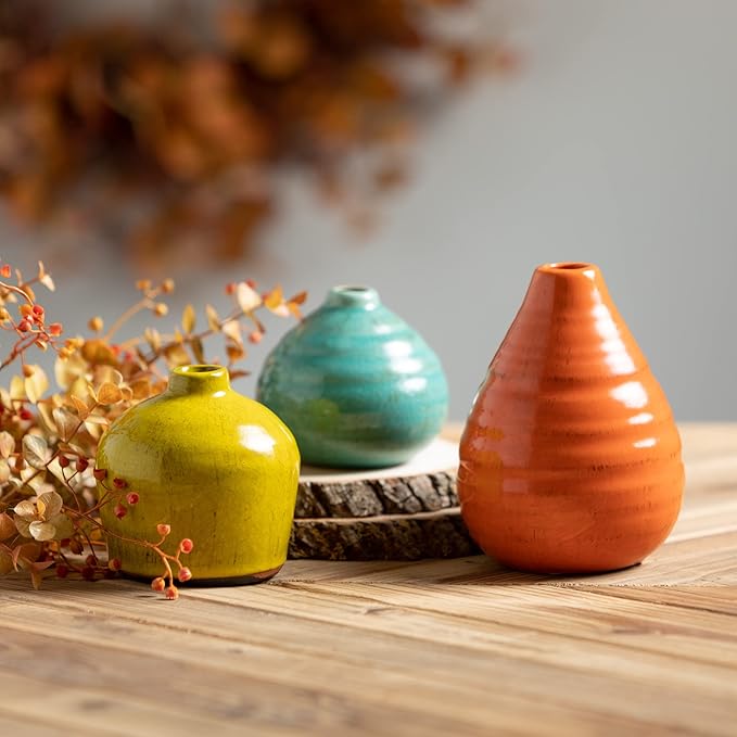 Sullivans Ceramic Vase Set- 3 Small Vases, Rustic Home Décor, Modern Farmhouses; Ideal Shelf Décor, Table Décor, Bookshelf, Mantle, Multicolored (CM2219)
