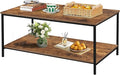 SENIG 2-Tier Coffee Table with Storage Shelf for Living Spaces, Brown Rectangle Wood and Sturdy Metal Side End Table, Functional Center Table for Living Room, 39.3 x 20 x 16