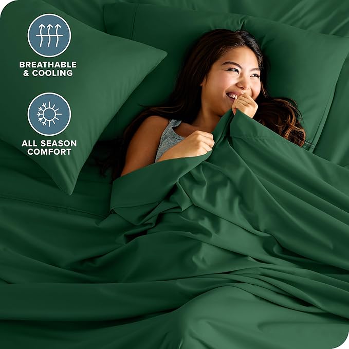 Bare Home Full XL Sheet Set - Luxury 1800 Ultra-Soft Microfiber Full Extra Long Sheets - Double Brushed - Deep Pockets - Easy Fit - 4 Piece Set - Bedding Sheets & Pillowcases (Full XL, Forest Green)