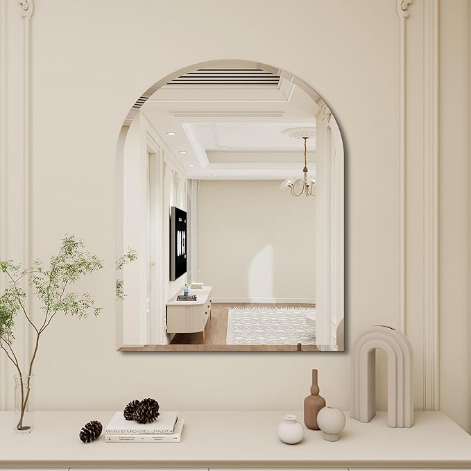 Arched Bathroom Mirror, 18X26 inch Arched Frameless Mirror, Arch Wall Mirror，Frameless Mirrors for Bathroom,Beveled Bathroom Mirror.(18 * 26inch)