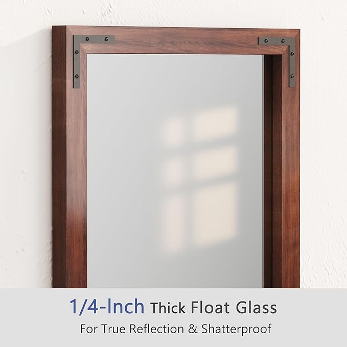 VocalStar Rustic Wood Framed Mirror 24 x 36 Inch, Natural Dark Brown Wooden Rectangle Bathroom Vanity Wall Mirror for Farmhouse Boho Decor, 1/4-inch Shatterproof Glass | Waterproof