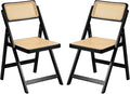 Tiita Rattan Dining Chairs Set of 2, Mid Century Modern Folding Chair, Bamboo Folding Dining Chairs for Small Space, Dining Room, Living Room, Bedroom, Black