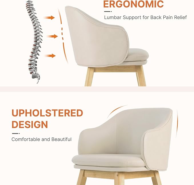 Wooden Dining Chairs Set of 4, Faux Leather Upholstered Modern Dining Room Chairs with Barrel Backrest & Double-Layer Thick Cushion for Living Room, Restaurant, Kitchen and Café, Beige, 2 Boxs