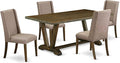 East West Furniture V777FL716-5 5 Piece Dining Table Set for 4 Includes a Rectangle Kitchen Table with V-Legs and 4 Dark Khaki Linen Fabric Upholstered Chairs, 40x72 Inch, Multi-Color