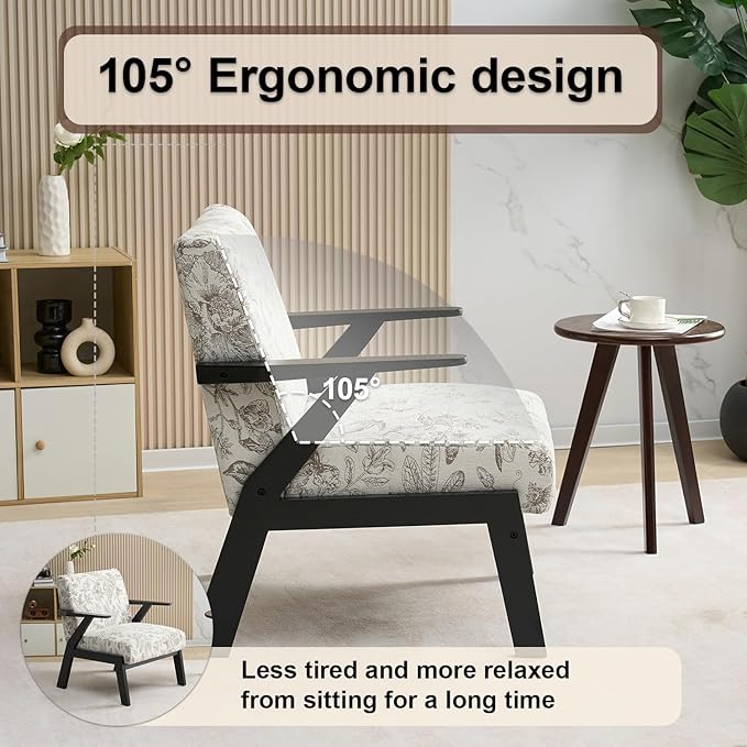 GDFStudio Aogex Accent Chair, Upholstered Club Chair, Printed Design Armchair, Wooden Frame Single Sofa, Back Support Seating, Comfort Reading Lounge, Reading Single Sofa for Living Room, Beige+Gray