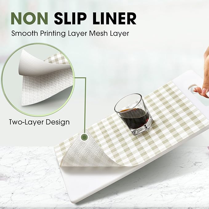 Beautysaid Shelf and Drawer Liner for Kitchen Cabinet, Non Adhesive Non Slip Shelf Paper Waterproof Washable Thickened for Dresser Pantry Shelve Bathroom Protector Liner(Checkered,23.6 in x 30 FT)
