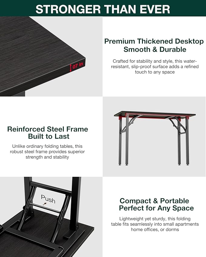 Frylr Small Folding Computer Desk – 43.3 Inch Portable Table for Craft and Study, Lightweight Desk for Small Spaces, Foldable Laptop Table Built-in AC/USB Outlets for Convenience, Charcoal Wenge