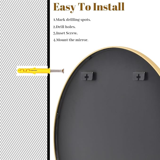 Gold Round Bathroom Mirror, 48 inch Large Circle Wall Mounted Hanging Mirror with Simple Modern Circular Metal Frame for Hallway, Entryway, Living Room, Gold Frame
