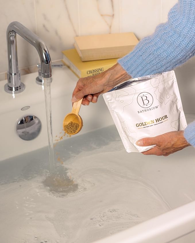 Bathorium Golden Hour Mud Mineral Soak, Detox Bath Soak with French Grey Sea Salt, Ginger & Mandarin, Sinus Relief & Recovery, pH-Balanced for Women, Approximately 3 Baths, 32 oz