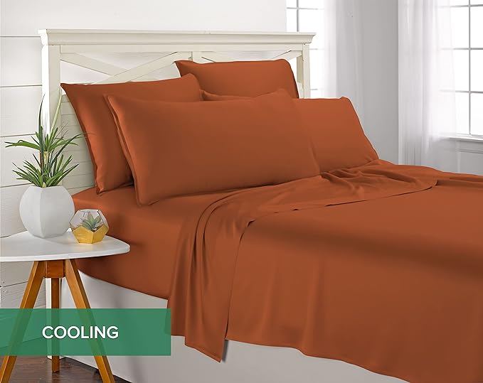King Sheets by Pure Bamboo, Genuine 100% Organic Viscose Derived from Bamboo Bed Sheet Set, Luxuriously Soft & Cooling, Double Stitching, Lifetime Quality Promise (King, Terracotta)