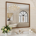 WEER Walnut Bathroom Mirror, Walnut Framed Mirror 36X36 Inch, Rectangle Wall Mounted Bathroom Vanity Mirror with Tempered Glass, Hangs Vertically or Horizontally, Anti-Rust