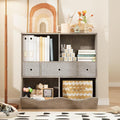 IDEALHOUSE 7-Cubby Large Kids Toy Storage Organizer, Children Wood Bookcase and Bookshelf, 3-Tier Toy Storage Cabinet with 3 Drawers for Hallway, Playroom, Living Room, School,Gray