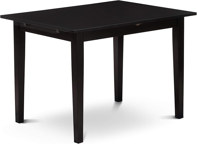 East West Furniture NOBR5-BLK-17 5 Piece Kitchen Set for 4 Includes a Rectangle Dining Room Table with Butterfly Leaf and 4 Light Sable Linen Fabric Parsons Chairs, 32x54 Inch, Black