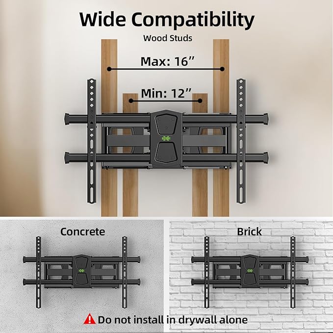 USX MOUNT Full Motion TV Wall Mount for 42-80 Inch TVs up to 120lbs, TV Bracket with Articulating Swivel Tilt Extension Leveling, Television Mount for Max VESA 600x400mm Fits 12/16" Wood Stud