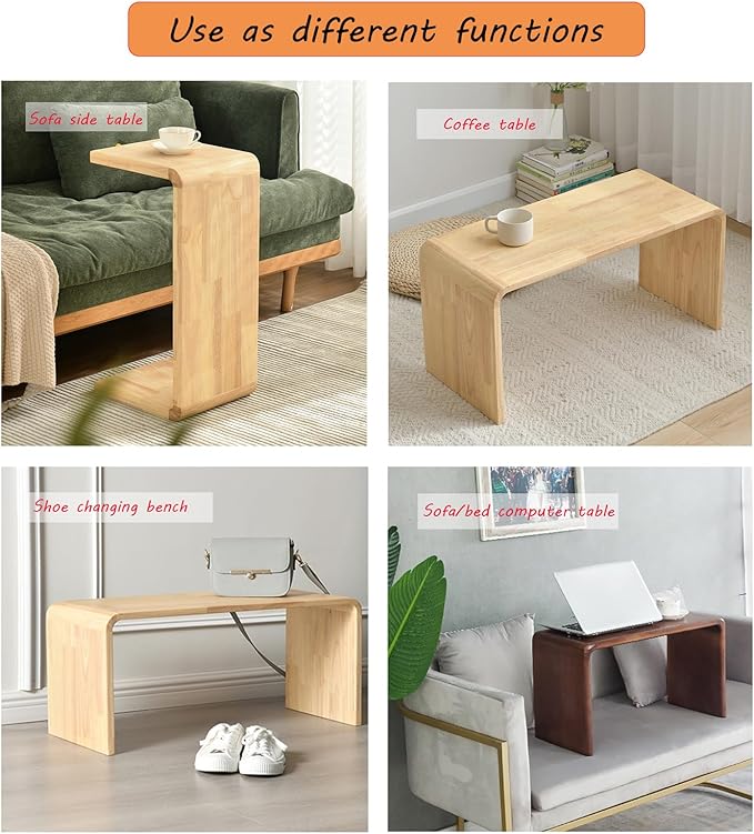 C Shaped End Table, Solid Wood C Side Table for Couch Sofa and Bed, Sofa Tables That Slide Under for Space Saving, Small Snack C Tables for Living Room Bedroom (H 27.2″ - Wood, 2)