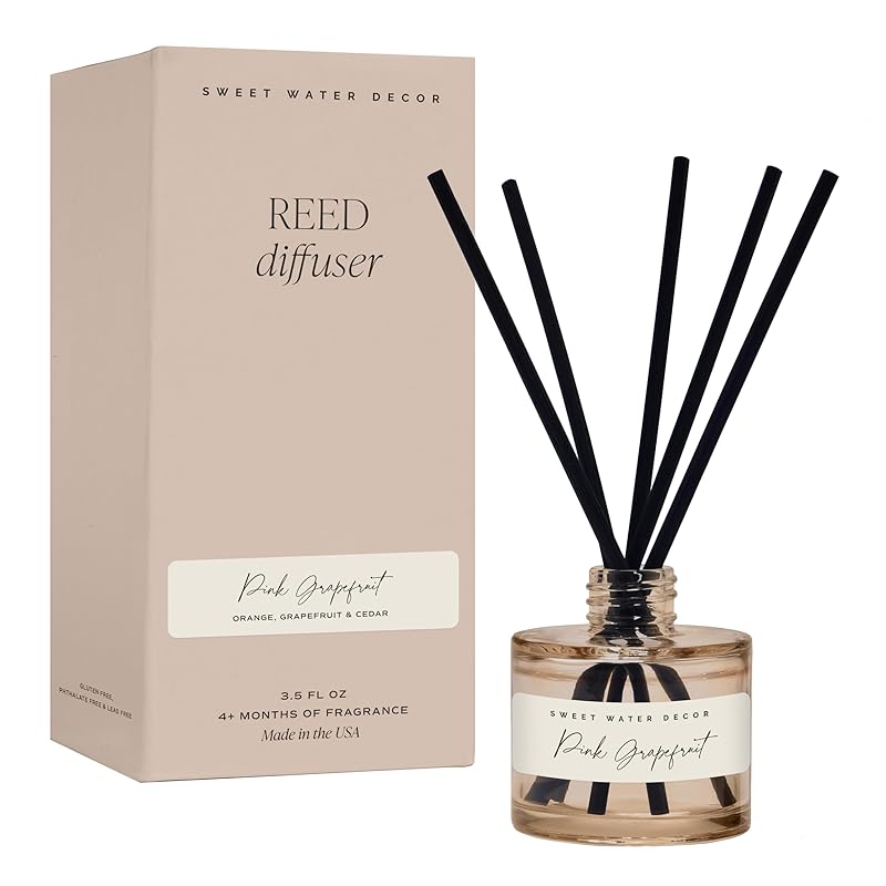 Sweet Water Decor Pink Grapefruit Reed Diffuser – Room Decor Aesthetic with Long-Lasting Premium Fragrance of Grapefruit, Orange, Strawberry, Jasmine, and Cedar for 4 Months – Ideal for Home Decor