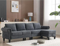 Ball & Cast 106" Convertible Sectional Sofa with Storage Chaise, Linen Upholstered 4 Seater Couch with Back Cushions and Removable Ottoman for Living Room, Apartment, Office,Gray