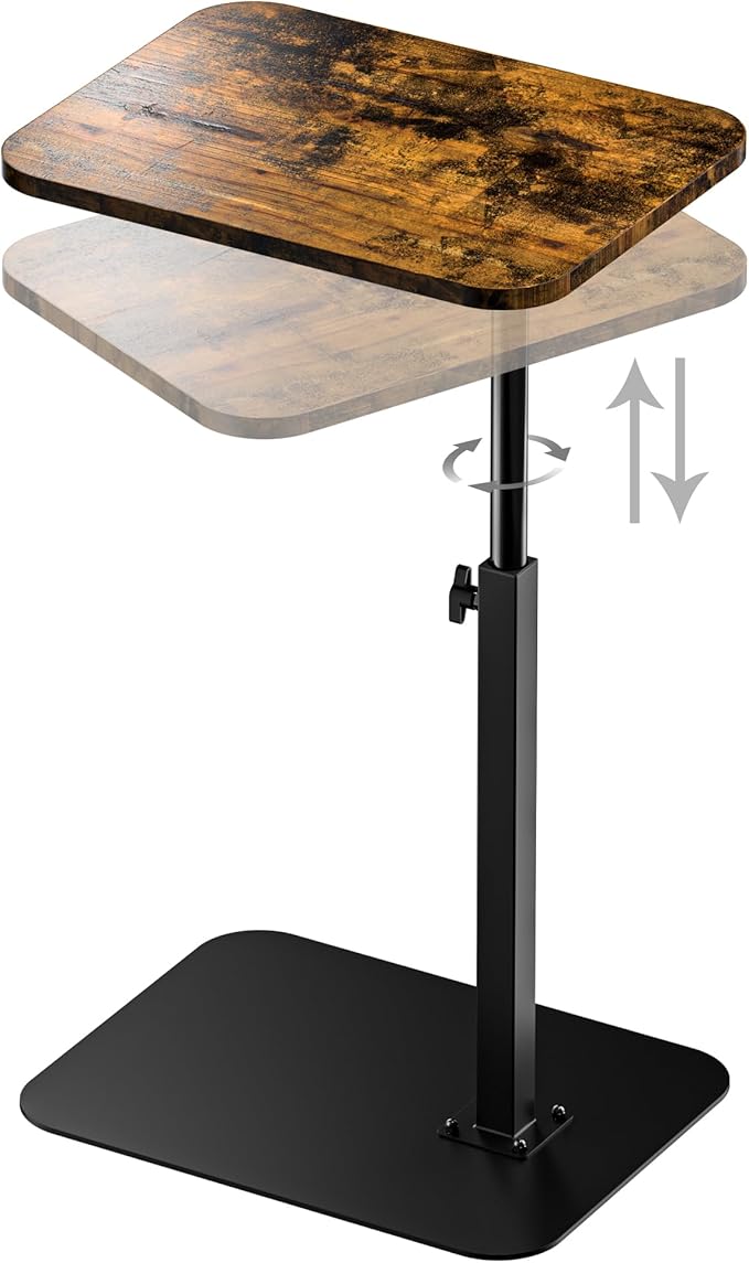 Side Table Sofa Tray for Couch Heavy Metal Base Swivel/Adjustable Height, Sofa Bed Bathroom Study TV Tray C Shaped End Table Food Snack Trays for Eating
