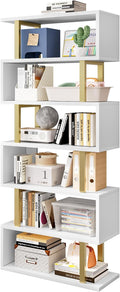 SORCEDAS Bookshelf Geometric Bookcase S Shaped Industrial Bookshelf Storage Display Stand Shelf for Living Room Bedroom and Office Room (White, 6 Tier)