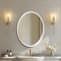 OVALCREST - Oval Wooden Beveled Wall Mirror for Home Decor, Bathroom, Vanity, Bedroom, Living Room, Hallway - London Style (Linen White) 13.1 x 17.1
