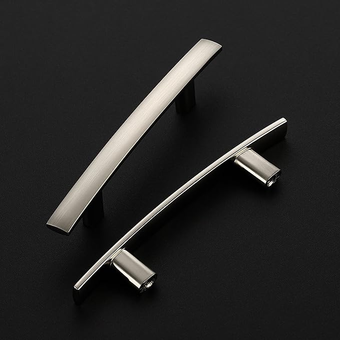 5 Pack Cabinet Handles 3" Hole Center - Curved Cabinet Pulls Brushed Nickel Drawer Pulls for Kitchen Cupboard Solid Hardware for Dresser Drawer Arch Hardware