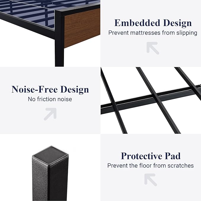 Allewie King Size Platform Bed Frame with Wooden Headboard and Footboard, Heavy Duty 12 Metal Slats Support, No Box Spring Needed, Under-Bed Storage, Noise Free, Easy Assembly, Walnut