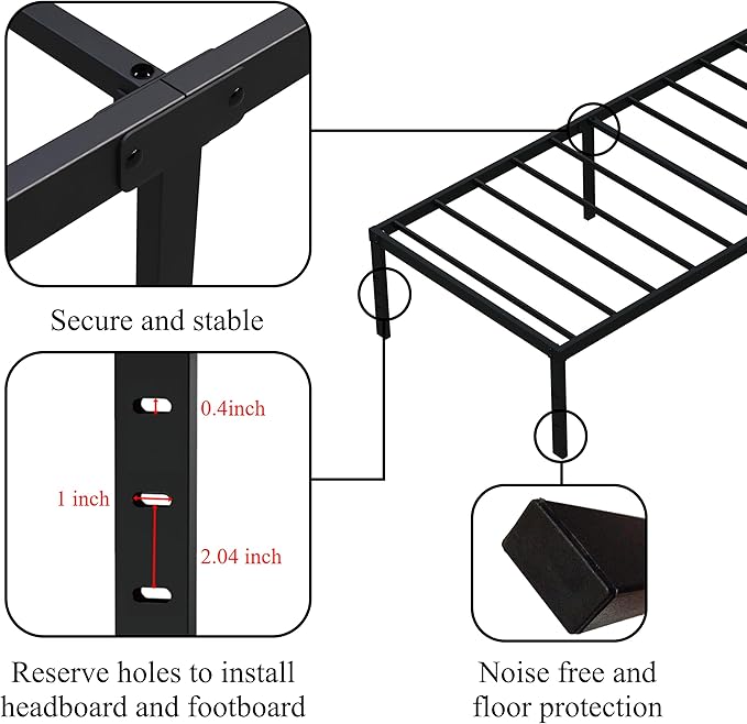 Twin Bed Frame No Box Spring Needed, 14 Inch Heavy Duty Metal Platform Bed Frame Twin Size with Storage, 2500lbs Steel Slats Support, Easy Assembly, Black
