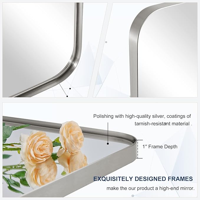 MOON MIRROR Brushed Nickel Pivot Mirror for Bathroom, Tilt Rounded Rectangle Bathroom Vanity, Overall 24.33 x 30 in (Mirror 20x 30 in)