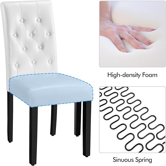 Yaheetech Dining Chairs Set of 4 Modern Style Faux Leather Dining Room Chairs with Solid Wood Legs and Button Tufted Padded for Home Kitchen, White