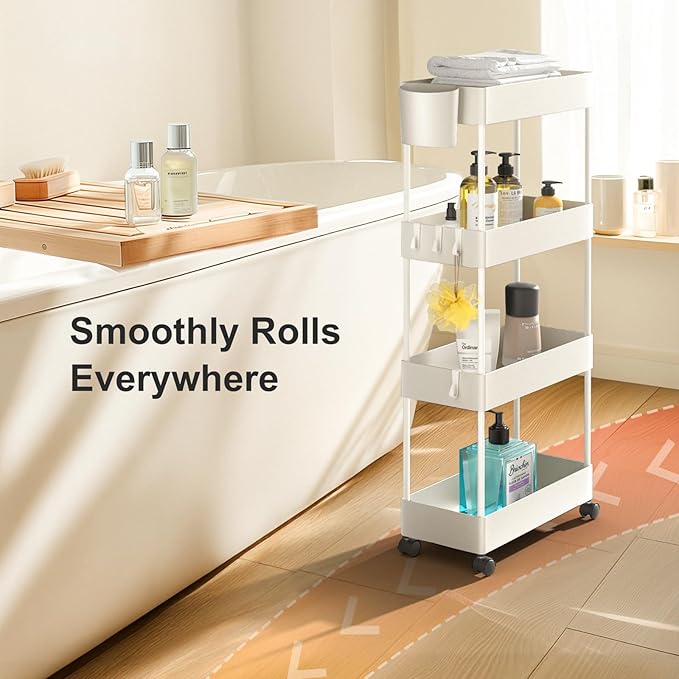 Pipishell Slim Storage Cart with Wheels, Bathroom Cart Organizer Bathroom Storage Small, Rolling Cart for Bathroom, Laundry Room, Kitchen, Narrow Space, Black PIUC04