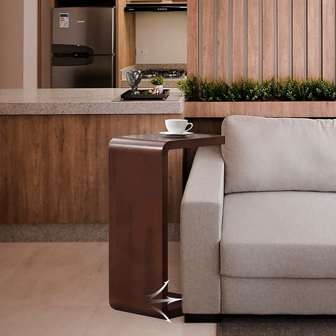 C Shaped End Table, Solid Wood C Side Table for Couch Sofa and Bed, Sofa Tables That Slide Under for Space Saving, Small Snack C Tables for Living Room Bedroom (H 27.2″ - Brown, 2)