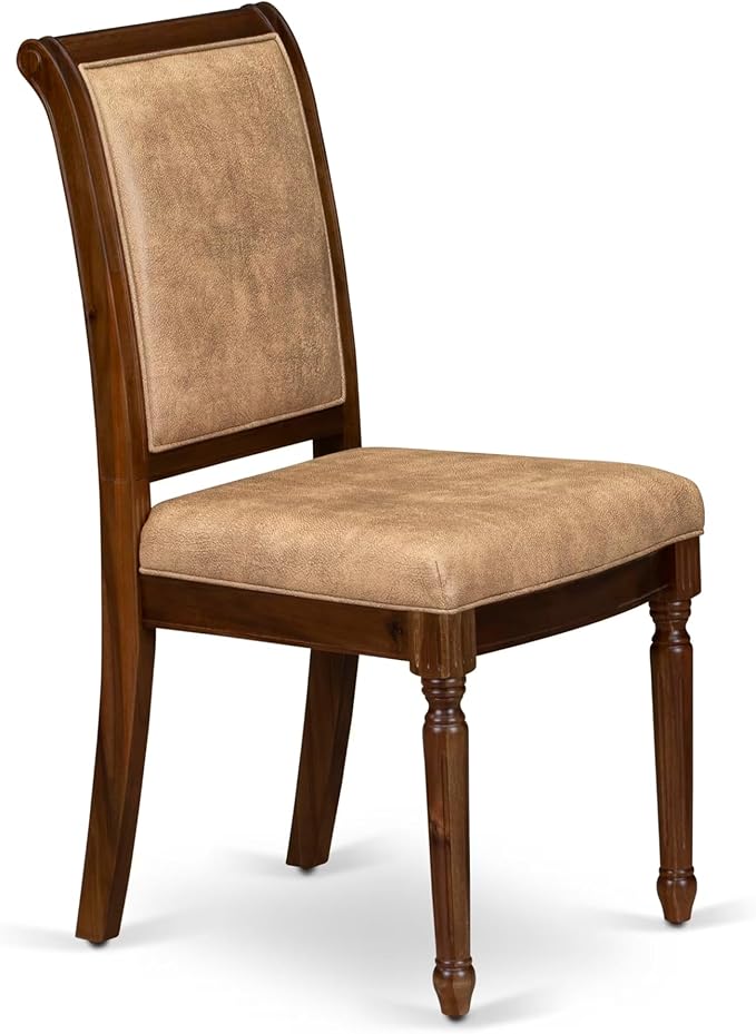 LECY7-AWA-28 7-Piece Dining Table Set Includes a Kitchen Table and 6 Beige Polyester Fabric Dinner Chairs with High Back - Antique Walnut Finish