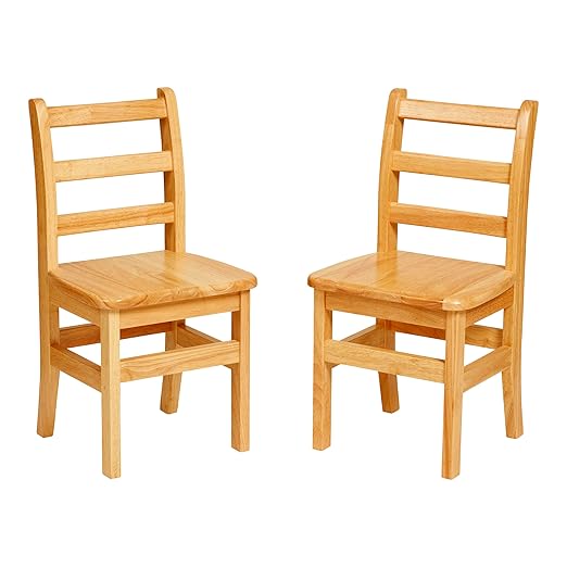 ECR4Kids Three Rung Ladderback Chair, 14in Seat Height, Classroom Seating, Honey, 2-Pack
