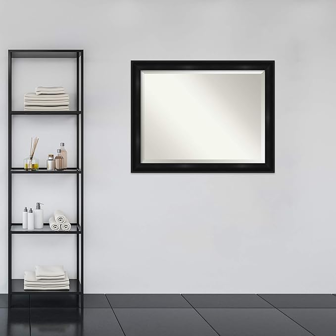 Amanti Art Black Bathroom Mirror for Over Sink, 36x46 Grand Black Rectangle Vanity Mirror, X-Large Casual Frame, Hangs Horizonally and Vertically, Bathroom Wall Decor, Beveled Edge