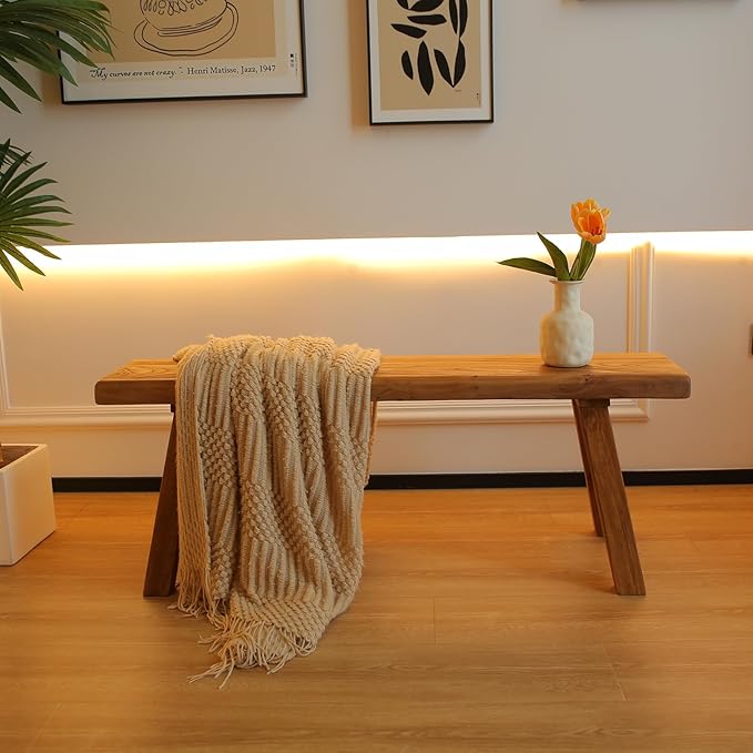 63in Wood Bench Indoor – Rustic Farmhouse Entryway Bench, Skinny Bench Design, Made of Extra-Thick Solid Wood, Perfect for Dining Room, Hallway, or End of Bed