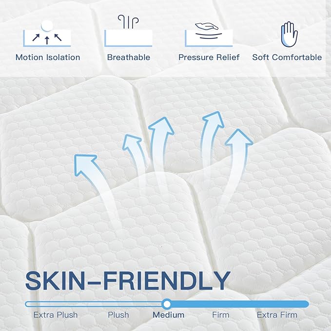 Full Size Mattress, 10 Inch Full Mattress in a Box, Medium Firm, Memory Foam with Individual Pocket Spring for Pressure Relief & Motion Isolation, Strong Edge Support