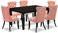 East West Furniture LGDA7-BLK-23 7 Piece Dining Table Set Contains a Rectangle Kitchen Table with Butterfly Leaf and 6 Polyester Fabric Upholstered Chairs, 42x84 Inch, Black