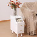 Small Nightstand, Narrow Nightstand, Solid Slim Wood Night Stand for Small Spaces, Couch, White Color 9.84in Wide