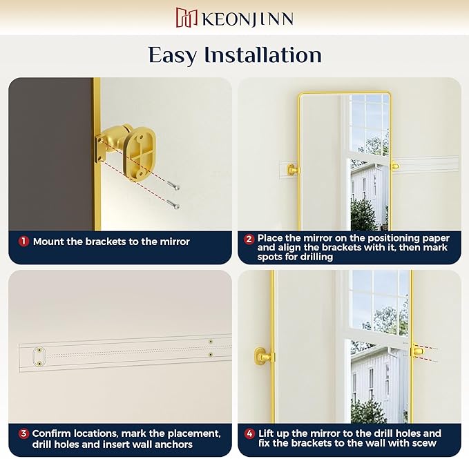 Keonjinn Pivot Mirror Bathroom, 24x30 Inch Gold Tilt Mirror Bathroom for Over Sink, Brushed Gold Framed Mirrors for Bathrooms, Adjustable Beveled Rounded Corner Tilt Wall Mirrors, Horizontal/Vertical
