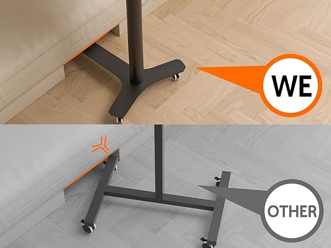 Rolling Adjustable Height Desk with Drawer and Wheels, Portable Small Standing Desk Pneumatic for Home Office, Mobile Computer Laptop Desk Cart, Medical Sofa Overbed Table, Black Walnut