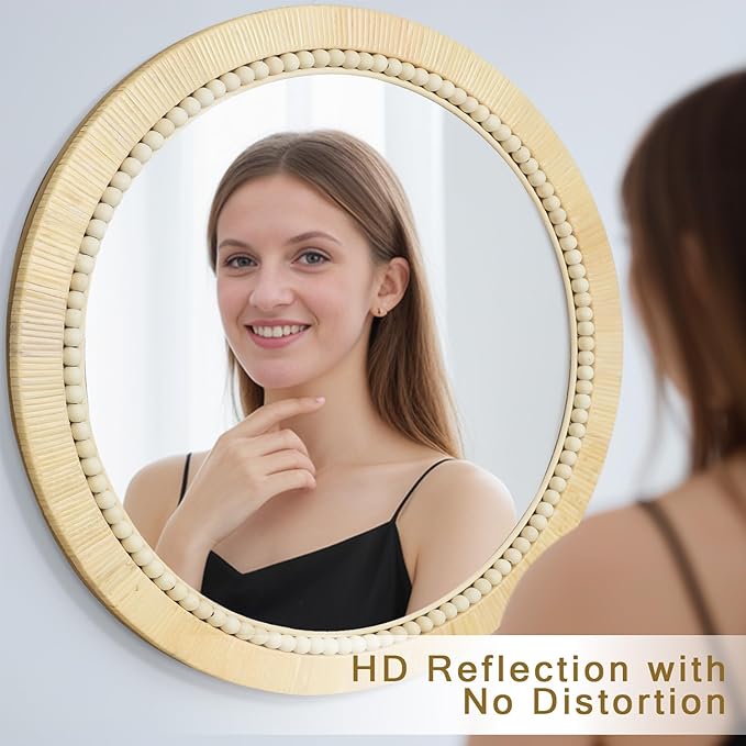 ULIKE Round Rattan Mirror, Bathroom 30 Inch Rustic Farmhouse Wall Decor with Handmade Wicker Frame, Boho Mirror for Nursery Bedroom Living Room Entryway
