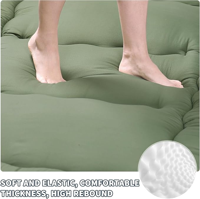 Japanese Floor Mattress,4" Thicken Japanese Floor Sleeping Pad Foldable,Futon Mattress Suitable for Camping and Guest Room (Green, Queen (80" X 60"))