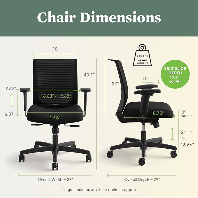 HON Convergence Ergonomic Office Chair, Breathable Back Support Mesh, Adjustable Arms, Computer Chair with Lumbar Support, Rolling Swivel Wheels, Comfortable Synchro-Tilt Recline, Fabric, Apricot