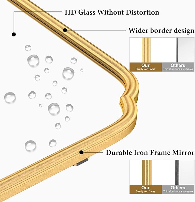20X30 Inch Gold Bathroom Mirror for Wall, Modern Rounded Corner Rectangle Mirror with Non-Rusting Iron Metal Framed Bathroom Vanity Mirror for Over Sink Wall Decor(Tempered Glass)