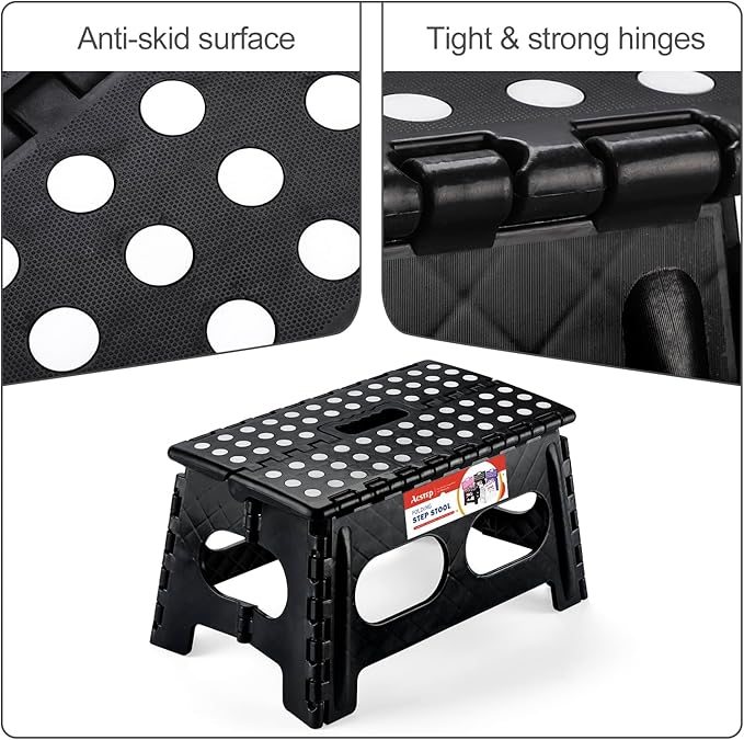 ACSTEP Foldable Step Stool for Kids and Adults,15-Inch Extra Wide 9-Inch Height Step Stool(2 Pack) More Safe and Comfortable Holds Up to 300 lbs Folding Step Stool for Bathroom, Garden, Kitchen（Black）