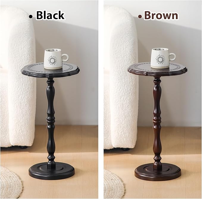 Round Side Table, Small Drink Table for Small Spaces, Solid Wood Modern End Table Accent Nightstand for Bedroom, Living Room, Corners and Office, Brown