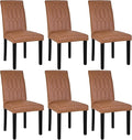 VECELO Upholstered Dining Chairs Set of 6, Modern PU Leather Accent Parsons, Solid Wood Legs w/Rubber Footpads, for Living Room Kitchen, Brown